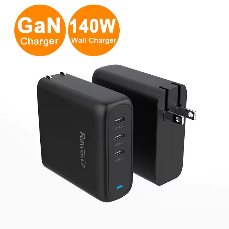 Sạc Nhanh Đa Năng Rewoda RWD140A 140W GaN QC3.0 PPS 3 USB Type-C cho điện thoại và máy tính xách tay - màu đen