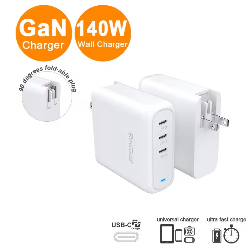 Sạc Nhanh Đa Năng Rewoda RWD140A 140W GaN QC3.0 PPS 3 USB Type-C cho điện thoại và máy tính xách tay - màu trắng