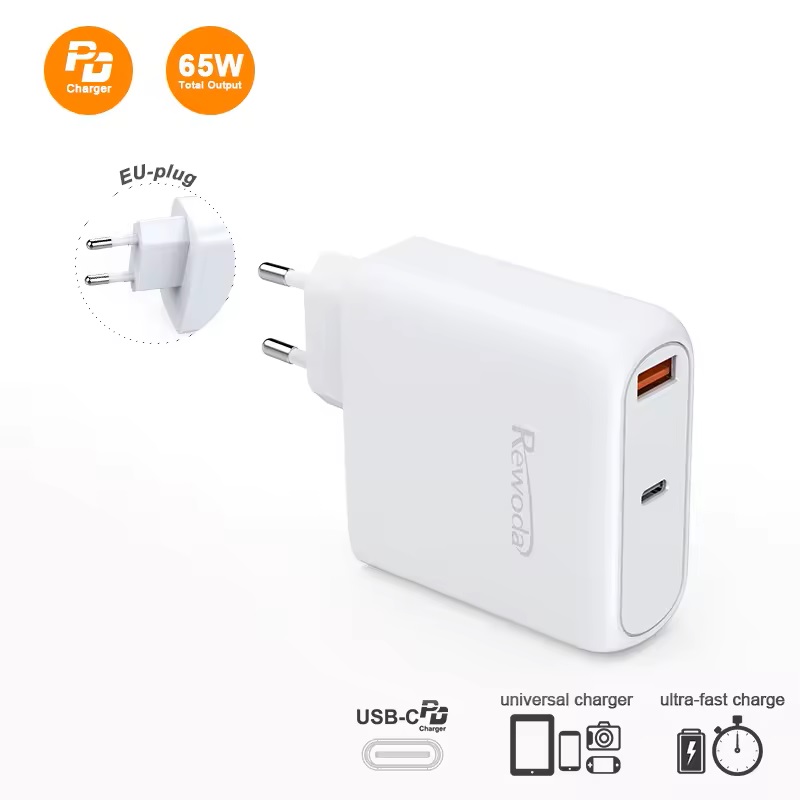 Sạc Nhanh Rewoda RWD065E 65W QC3.0 PPS với USB Type-C và USB Type-A