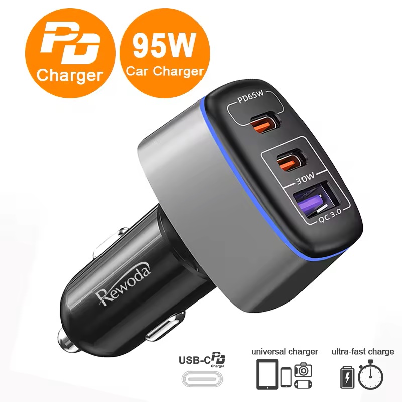 Tẩu Sạc Nhanh Xe Hơi Ô Tô Rewoda CM095B 95W PD QC3.0 2 USB Type-C và USB Type A