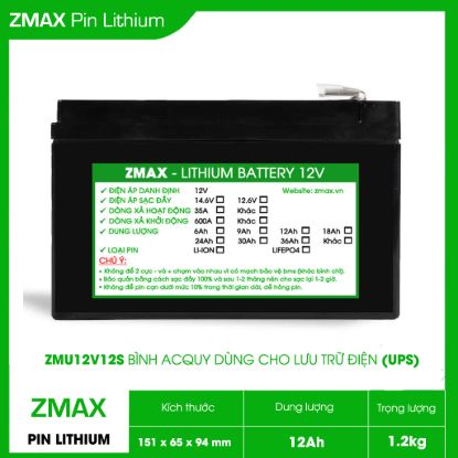 Bình Ắc Quy Pin Lithium LiFePO4 12V 12Ah, ZMU12V12S Dùng Cho Bộ Lưu Điện UPS