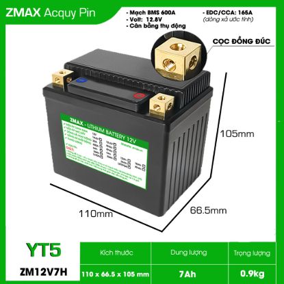 Bình Ắc Quy Pin LFP (LiFePO4) 12V 7Ah, ZM12V7H-YT5 Dùng cho xe máy - mô tô