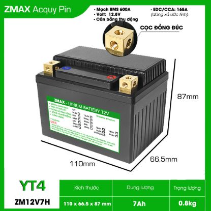 Bình Ắc Quy Pin LFP (LiFePO4) 12V 7Ah, ZM12V7H-YT4 Dùng cho xe máy - mô tô