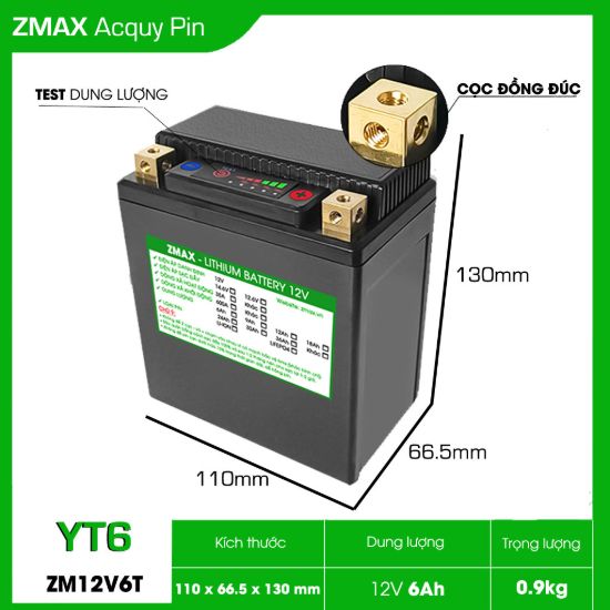 Bình Ắc Quy Pin LFP (LiFePO4) 12V 6Ah, ZM12V6T-YT6
