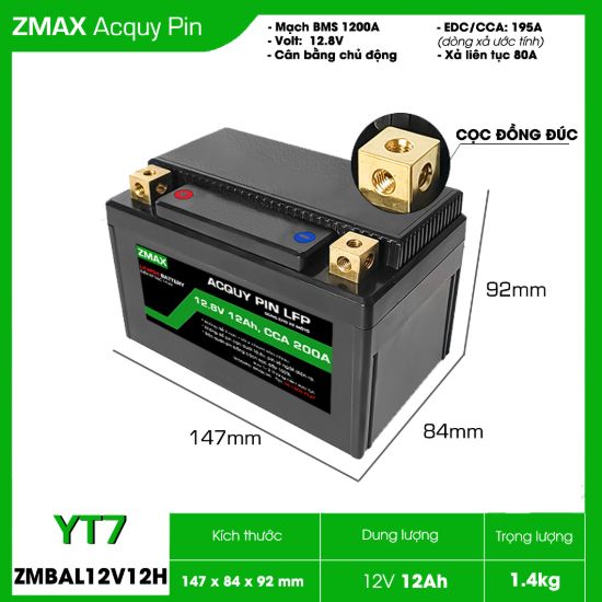 Ảnh của Bình Ắc Quy ZMax Pin Lithium LifePO4 12V 12Ah, ZMBAL12V12H-YT7 Dùng Cho Xe Máy