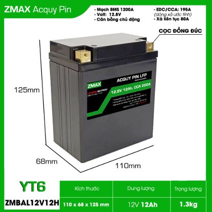 Ảnh của Bình Ắc Quy ZMax Pin Lithium LifePO4 12V 12Ah, ZMBAL12V12H-YT6 Dùng Cho Xe Máy